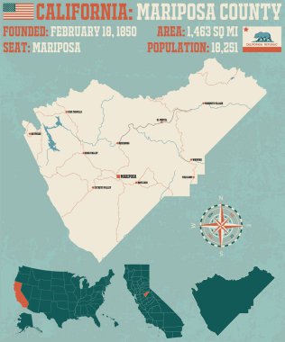 Mariposa county California büyük ve ayrıntılı haritası.