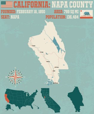 Büyük ve ayrıntılı harita California'daki Napa İlçesi.