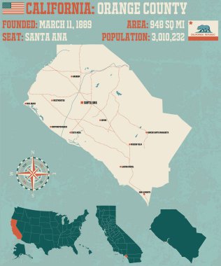 Orange county California'büyük ve ayrıntılı haritası.