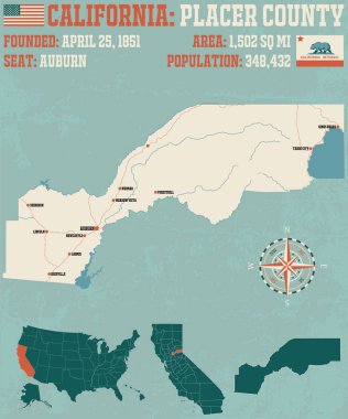 Plaser İlçesi Kaliforniya'da büyük ve ayrıntılı haritası.