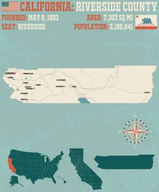 Riverside county California büyük ve ayrıntılı haritası.