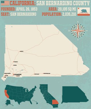 San Bernardino county California büyük ve ayrıntılı haritası.