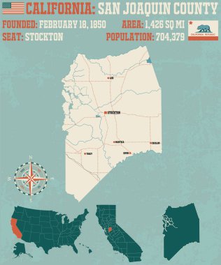 San Joaquin county California büyük ve ayrıntılı haritası.