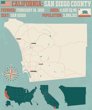 San Diego county California büyük ve ayrıntılı haritası.