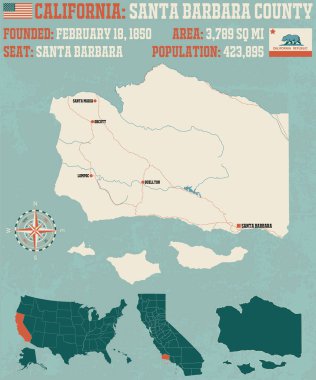 Santa Barbara county California büyük ve ayrıntılı haritası.