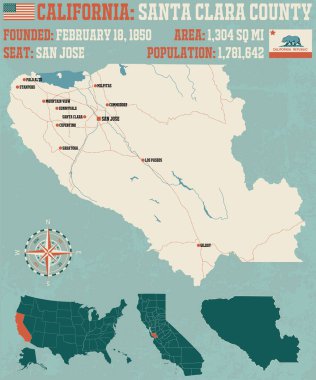 California Santa Clara County'de büyük ve ayrıntılı haritası.