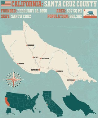 Santa Cruz county California büyük ve ayrıntılı haritası.
