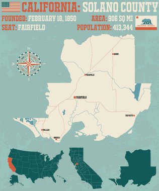 California Solano County'de büyük ve ayrıntılı haritası.