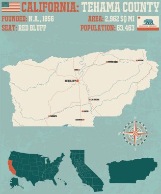 Tehama ilçe Kaliforniya'da büyük ve ayrıntılı haritası.