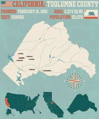 Tuolumne ilçe Kaliforniya'da büyük ve ayrıntılı haritası.