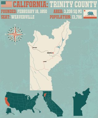 Trinity county California büyük ve ayrıntılı haritası.