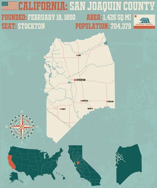 San Joaquin county California büyük ve ayrıntılı haritası.
