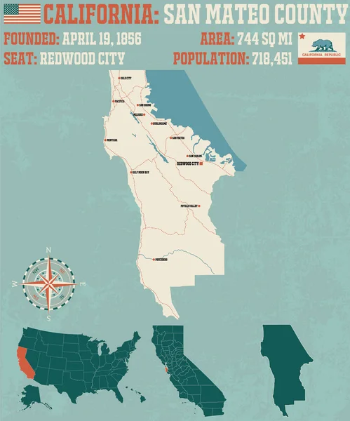 San Mateo county California büyük ve ayrıntılı haritası.