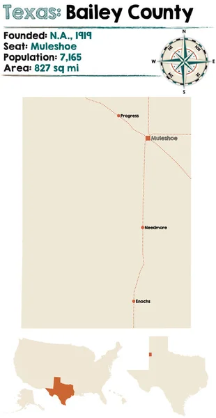 Mapa Detallado Bailey County Texas Estados Unidos — Archivo Imágenes Vectoriales