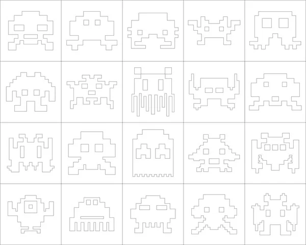 Ampio Dettagliato Set Icone Mostri Pixel — Vettoriale Stock