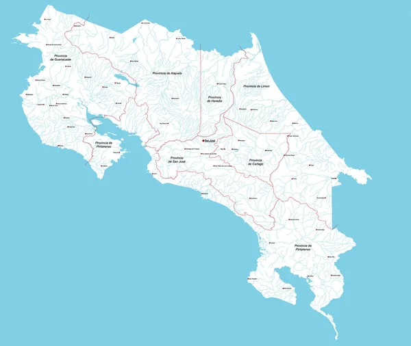 コスタリカの大規模かつ詳細な地図 — ストックベクタ