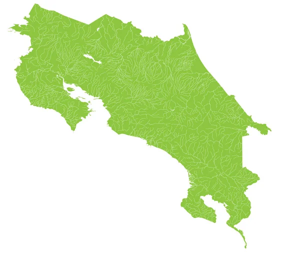 哥斯达黎加所有河流和湖泊的大而详细的地图 — 图库矢量图片