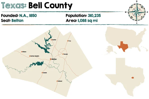 Detaillierte Karte Von Bell County Texas Usa — Stockvektor