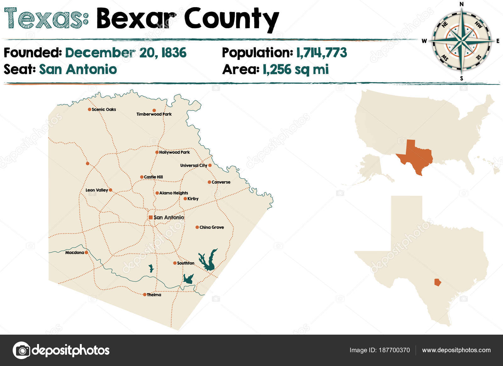 Detailed Map Bexar County Texas Usa Stock Vector by ©Malachy666 187700370