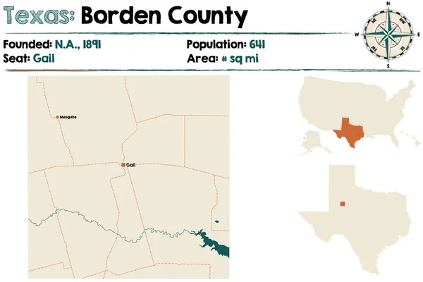 Detaillierte Karte Von Borden County Texas Usa — Stockvektor