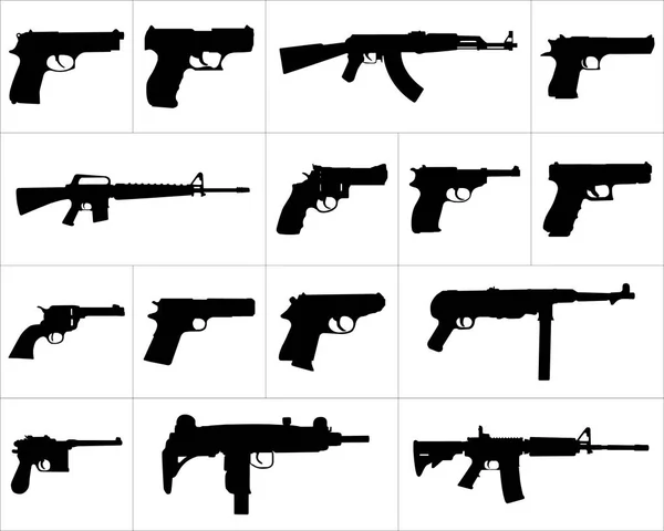 Conjunto Iconos Grandes Detallados Diferentes Armas — Archivo Imágenes Vectoriales