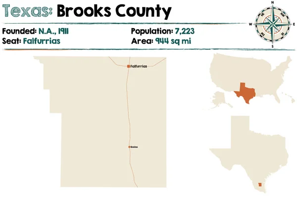 Detaillierte Karte Von Brooks County Texas Usa — Stockvektor
