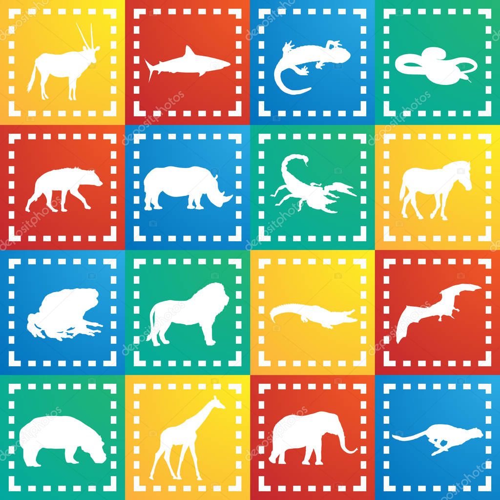 Large and detailed icon set of different african animals