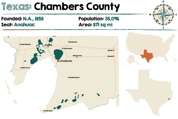Detaillierte Karte Der Kammern County Texas Vereinigte Staaten — Stockvektor