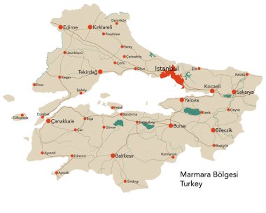 Türk bölgesinin Marmara Blgesi kalbinde büyük harita.