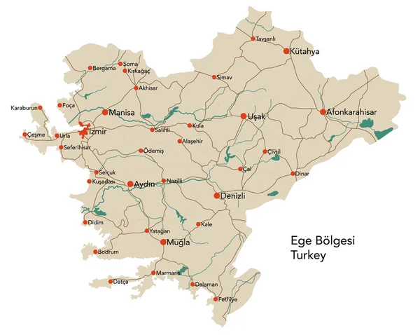 Duża Mapa Obszaru Turecki Ege Blgesi — Wektor stockowy