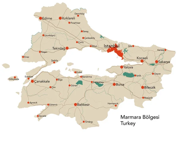 Large Map Turkish Area Marmara Blgesi — Stock Vector