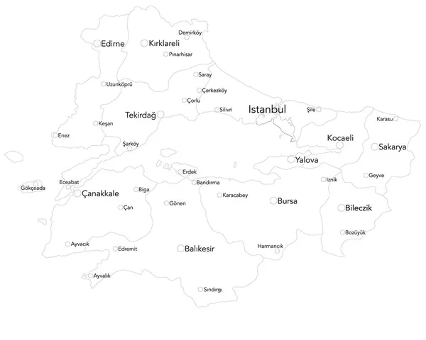 Velká Mapa Turecké Oblasti Marmara Blgesi — Stockový vektor