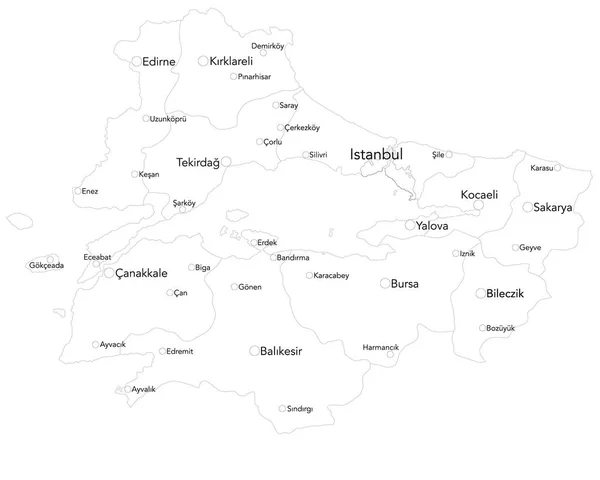 Великі Карта Турецька Області Мармурового Blgesi — стоковий вектор