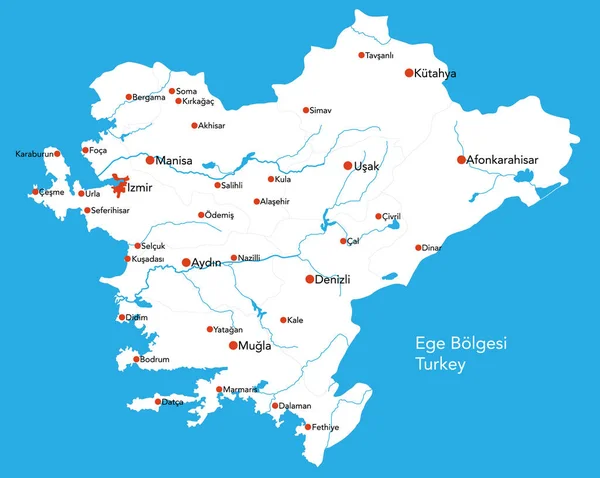 Velká Mapa Oblasti Turecky Ege Blgesi — Stockový vektor