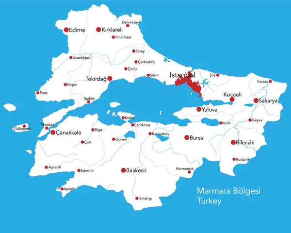 Große Karte Des Türkischen Gebiets Von Marmara Blgesi — Stockvektor