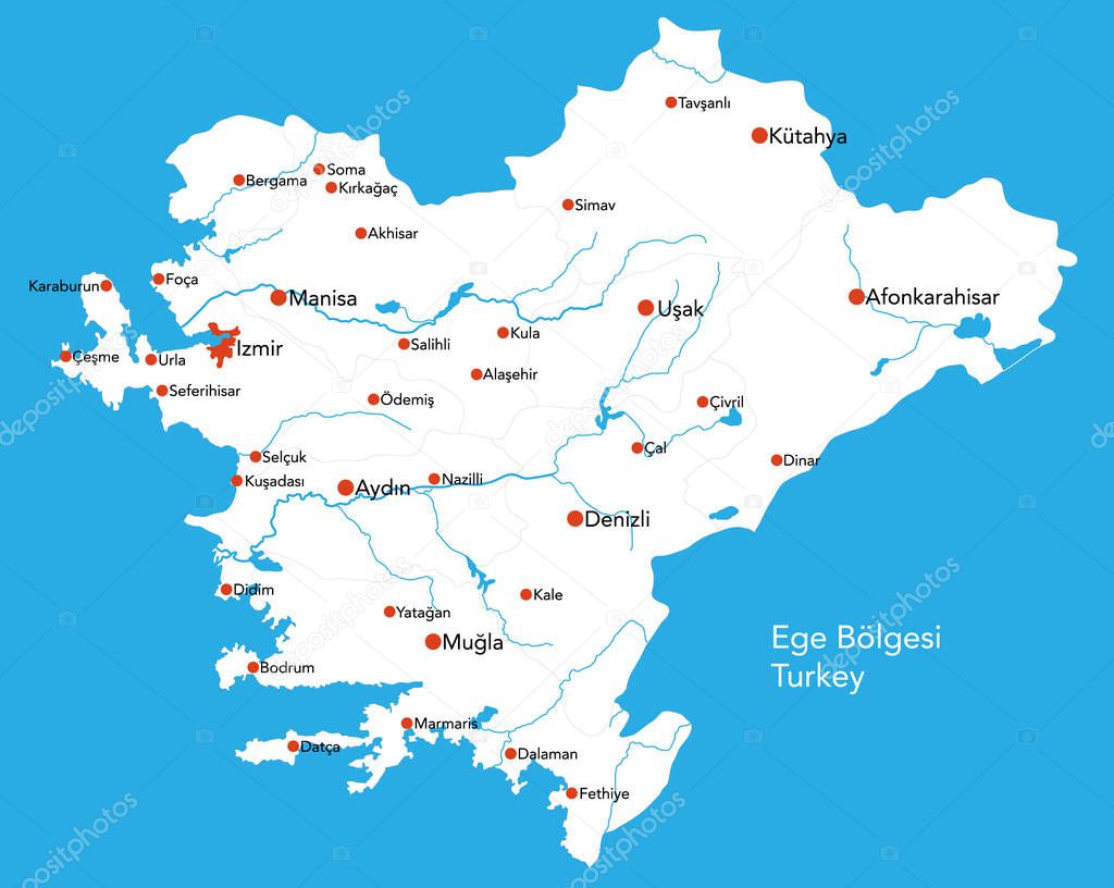 Large map of the turkish area of Ege Blgesi.