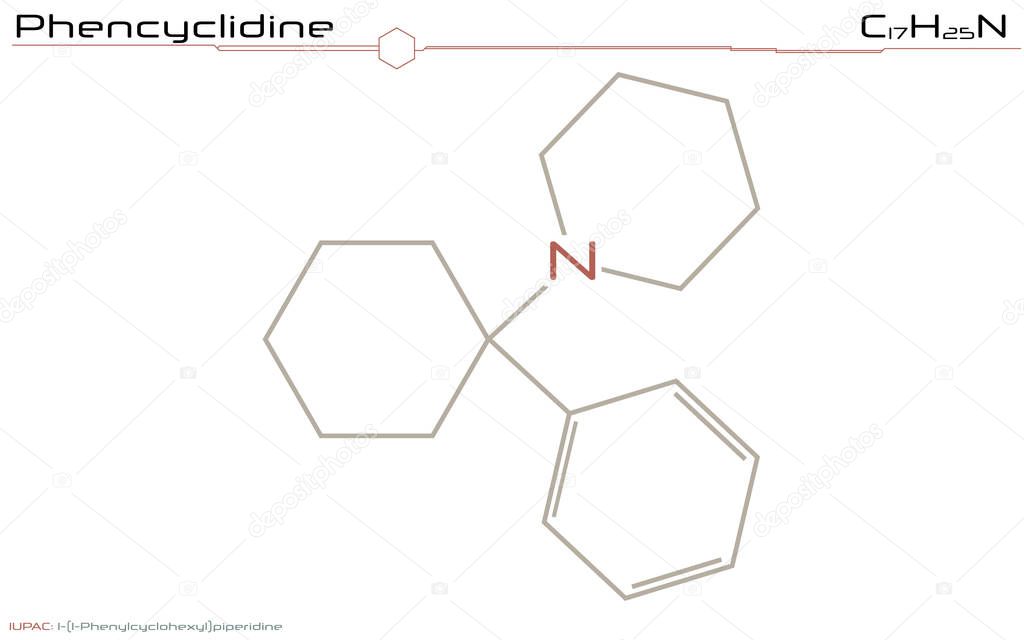 Large and detailed infographic of the molecule of Phencyclidine.