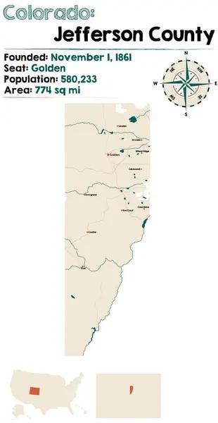 Grote Gedetailleerde Kaart Van Jefferson County Colorado Usa — Stockvector