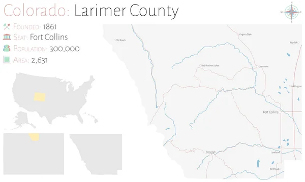 Large Detailed Map Larimer County Colorado Usa — Stock Vector