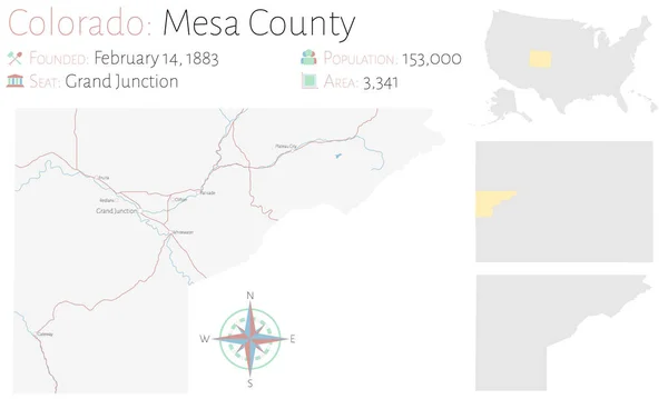 Mapa Grande Detallado Del Condado Mesa Colorado Estados Unidos — Archivo Imágenes Vectoriales