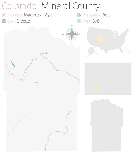 Mapa Grande Detallado Del Condado Mineral Colorado Estados Unidos — Archivo Imágenes Vectoriales