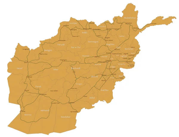 アフガニスタンの州の大規模かつ詳細な道路地図 — ストックベクタ