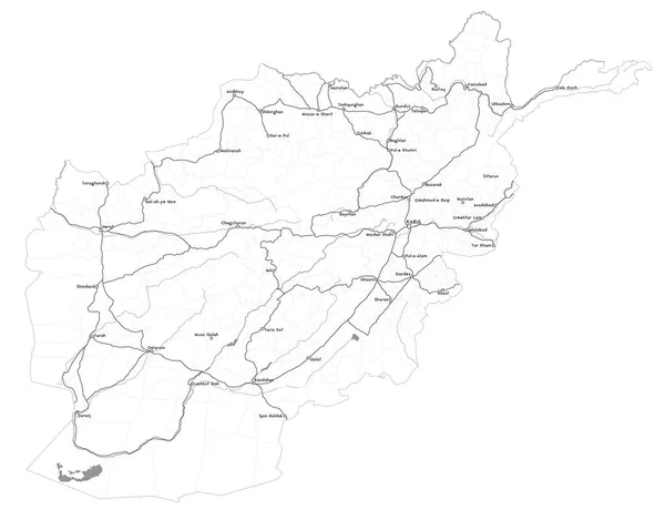 アフガニスタンの州の大規模な黒と白の地図 — ストックベクタ