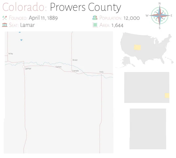 Large Detailed Map Prowers County Colorado Usa — Stock Vector