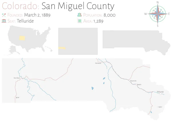 Usa科罗拉多San Miguel县的大而详细的地图 — 图库矢量图片
