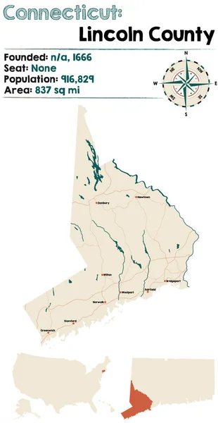 Large Detailed Map Lincoln County Connecticut Usa — ストックベクタ