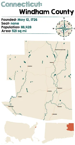 Grande Detalhado Mapa Condado Windham Connecticut Eua —  Vetores de Stock