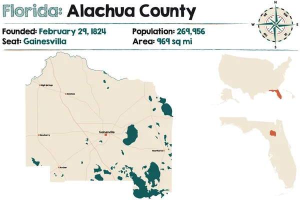 Большая Подробная Карта Округа Алачуа Флорида Сша — стоковый вектор