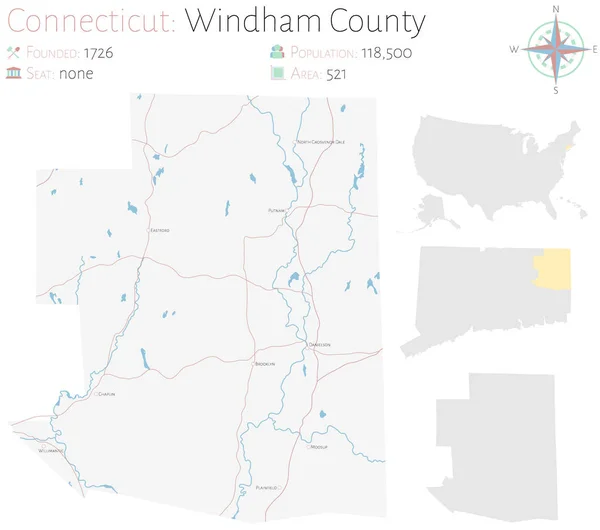 Grande Detalhado Mapa Condado Windham Connecticut Eua —  Vetores de Stock