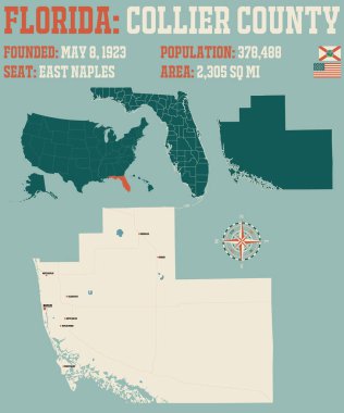 Florida, ABD 'deki Collier ilçesinin geniş ve ayrıntılı haritası..
